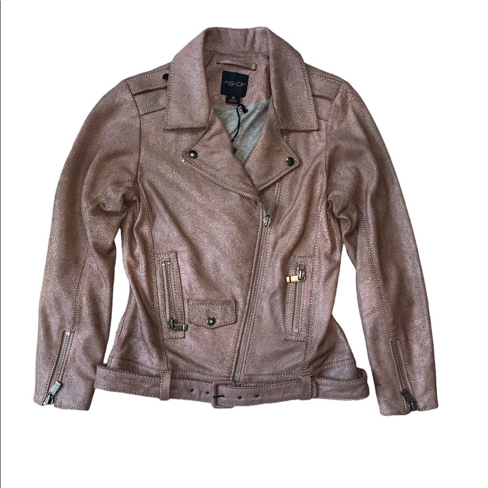 AS by DF Cult Leather Moto‎ Jacket in Metallic Rose